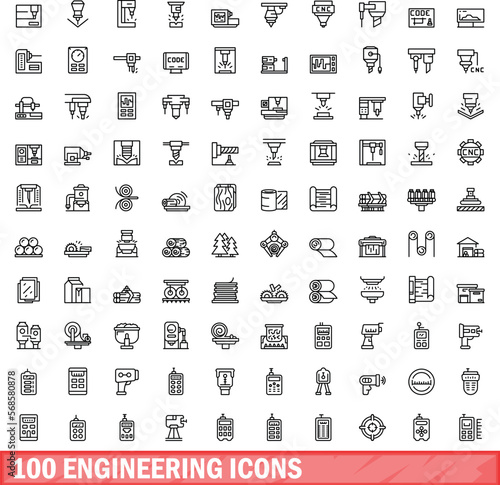 100 engineering icons set. Outline illustration of 100 engineering icons vector set isolated on white background
