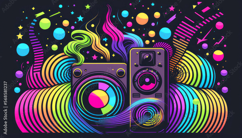 Obraz premium Groovy music speakers, abstraction. Party background. Generative AI