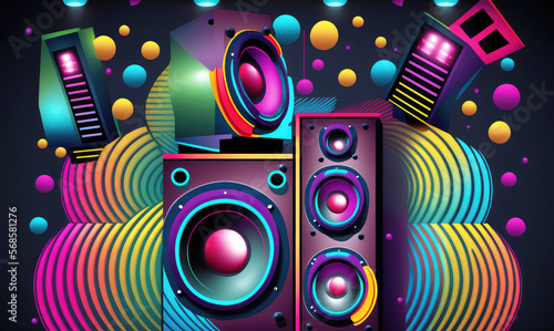 Groovy music speakers  abstraction. Party background. Generative AI