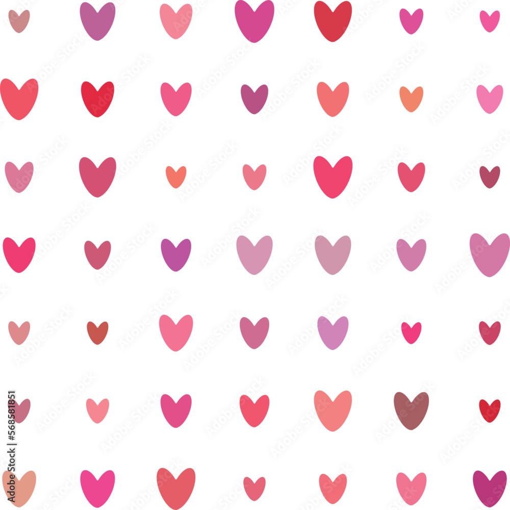 Red heart regular seamless pattern.  Cute hearts with different size and opacity on white background. Happy Valentine's Day banner. Vector illustration.