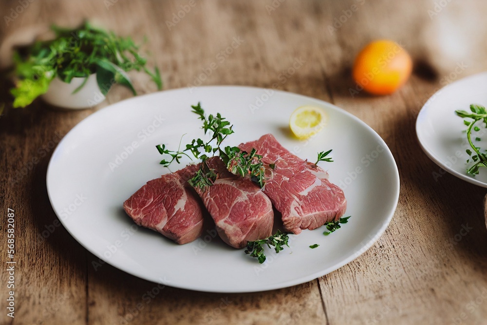 Delicious homemade sliced raw steak Generative AI
