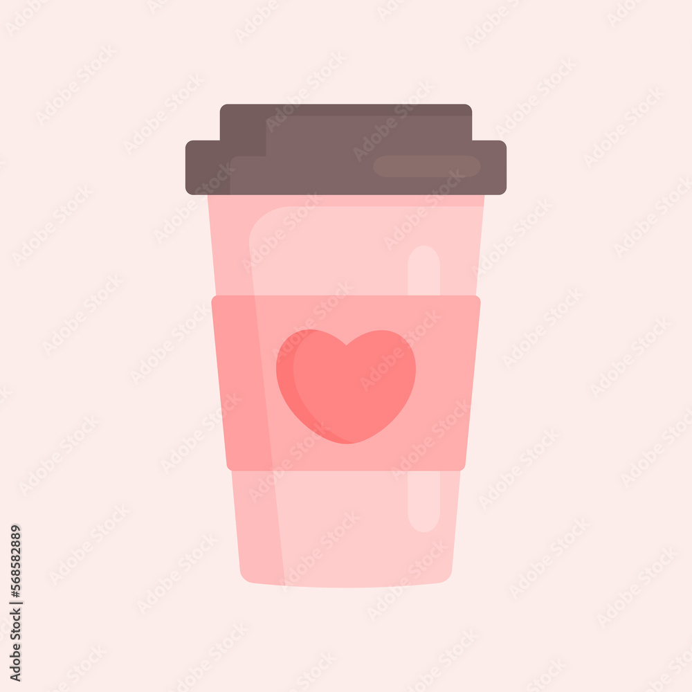 Delicious coffee pink paper cup icon with a heart, line icon. Drink vector illustration design Delicious coffee pink paper cup icon with a heart, line icon. Drink vector illustration design