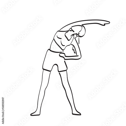 woman stretching her arms in yoga class illustration vector hand drawn isolated on white background line art.