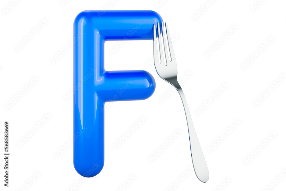 Fototapeta premium Kids ABC, Letter F with fork. 3D rendering