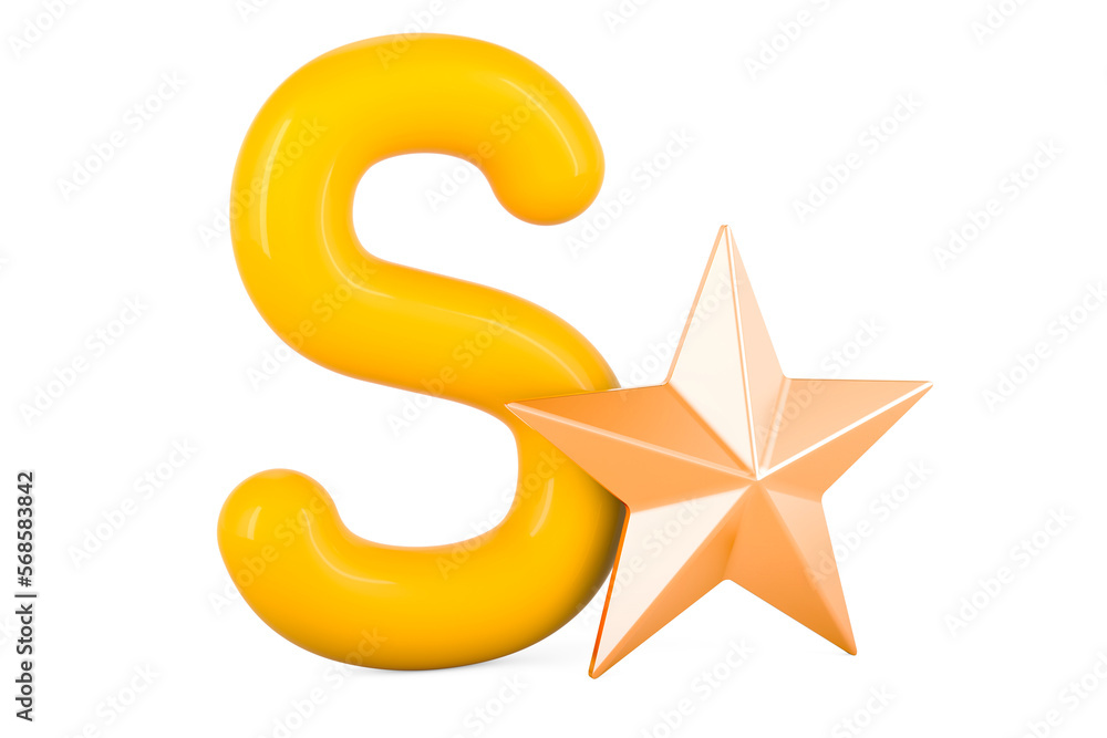 Kids ABC, Letter S with star. 3D rendering
