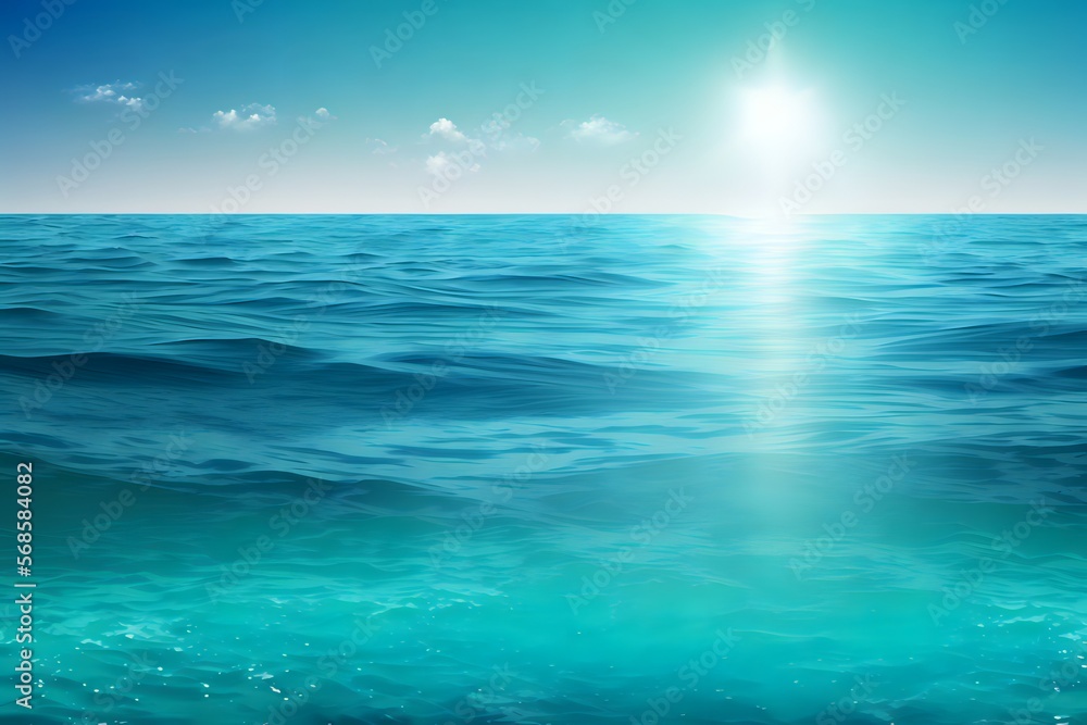 Beautifull view of a clear blue ocean water, horizon background