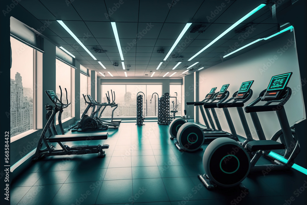 Illustration of a future with gyms in buildings, architectural concept Ai generated