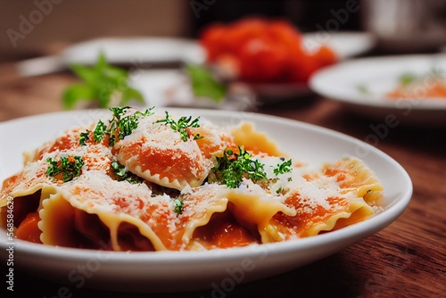 Vertical shot of delicious ravioli with sauce Generative AI