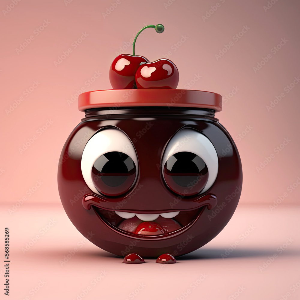 Naklejka premium Cute Cartoon Cherry Jam Character (Generative AI)