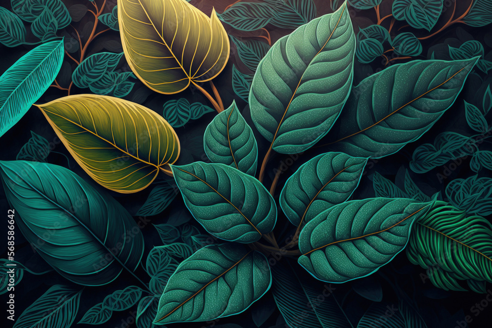 custom made wallpaper toronto digitaltextured background of macro leaves. Generative AI