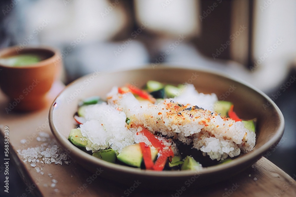 Vertical shot of traditional delicious rice bowl Generative AI Vertical shot of traditional delicious rice bowl Generative AI