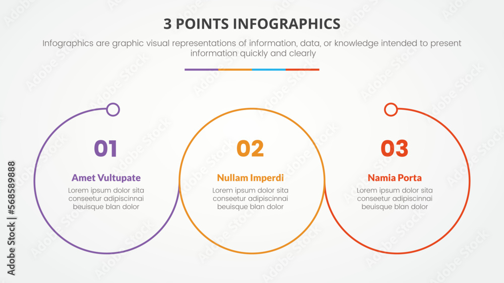 Naklejka premium 3 points or stages infographic concept with circle shape timeline for slide presentation