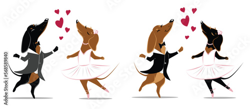 Cute Cartoon dancing Dachshunds, vector illustration