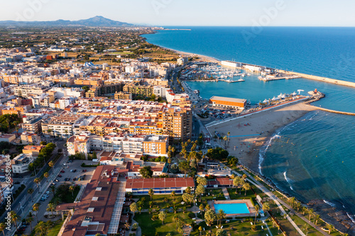 Aerial view of Benicarlo, city on Mediterranean Coast in coastal comarca Baix Maestrat, Province of Castelloncastellca, Spain. photo
