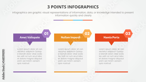 3 points or stages infographic concept with table information layout for slide presentation