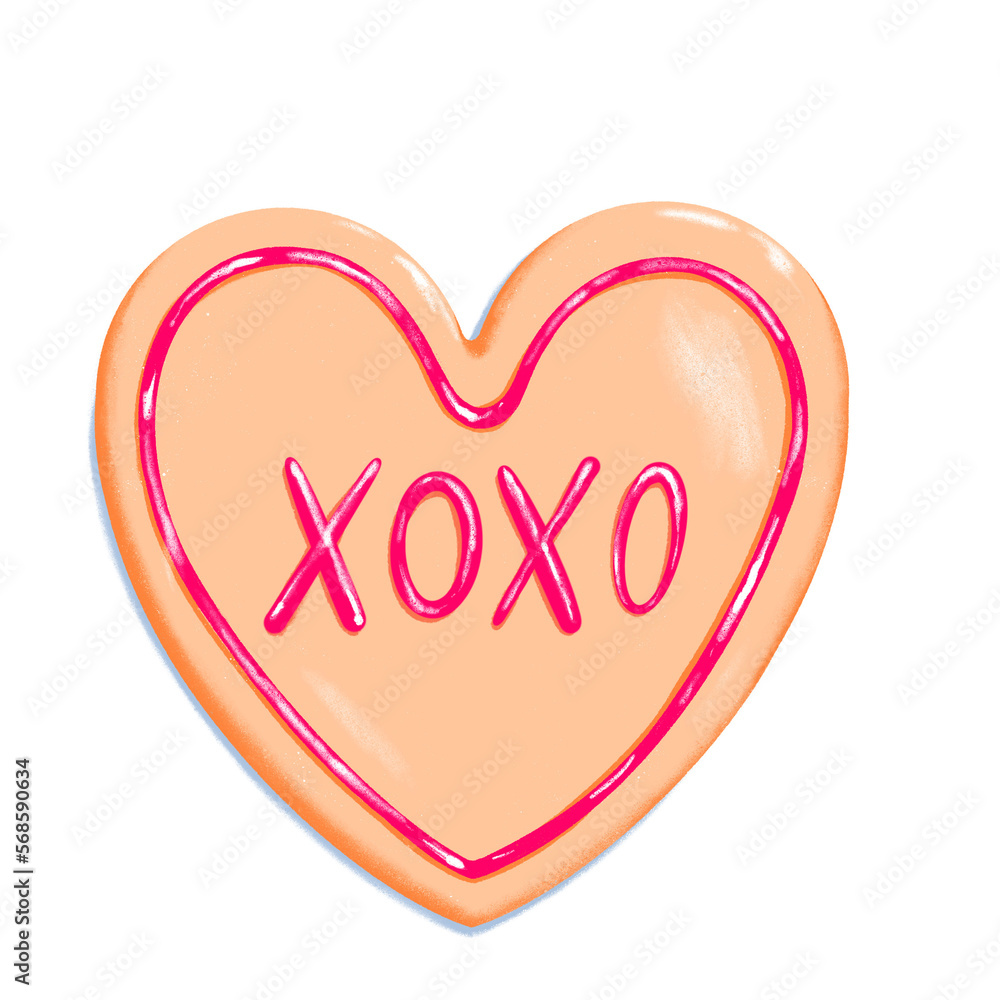 heart shape sugar cookie with red icing XOXO letter decoration - Valentine's Day dessert - romantic love baked goods illustration on PNG transparent background heart shape sugar cookie with red icing XOXO letter decoration - Valentine's Day dessert - romantic love baked goods illustration on PNG transparent background