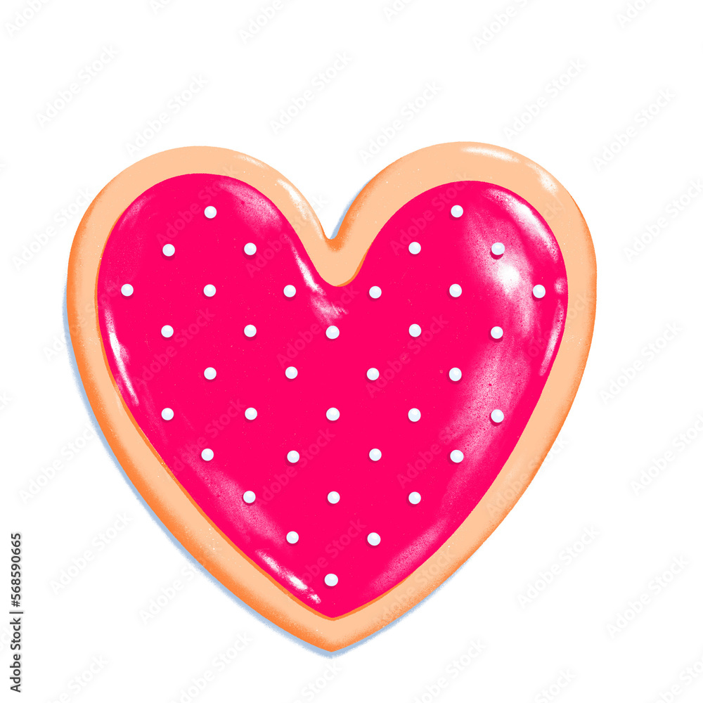 heart shape sugar cookie with red icing and white polkadots - Valentine's Day dessert - romantic love baked goods realistic illustration on PNG transparent background heart shape sugar cookie with red icing and white polkadots - Valentine's Day dessert - romantic love baked goods realistic illustration on PNG transparent background