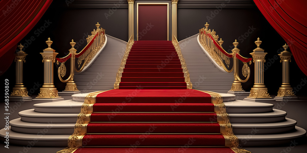 Red carpet and ceremonial VIP staircase. VIP luxury entrance with red ...