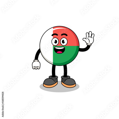 madagascar flag cartoon doing wave hand gesture