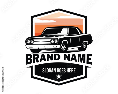 chevrolet muscle car vector design with amazing sunset view. isolated on white background side view. Best for badges, emblems, icons, car industry and available in eps 10.