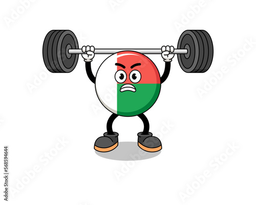 madagascar flag mascot cartoon lifting a barbell