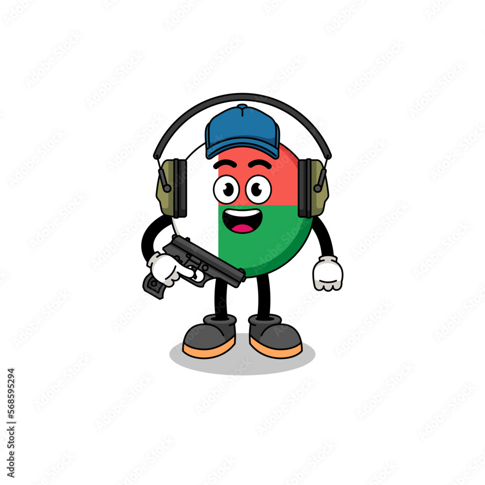 Character mascot of madagascar flag doing shooting range Character mascot of madagascar flag doing shooting range