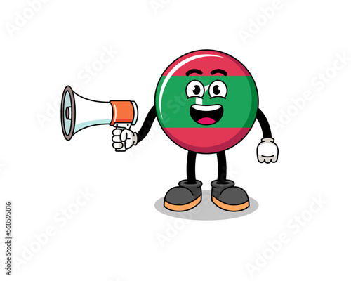 maldives flag cartoon illustration holding megaphone