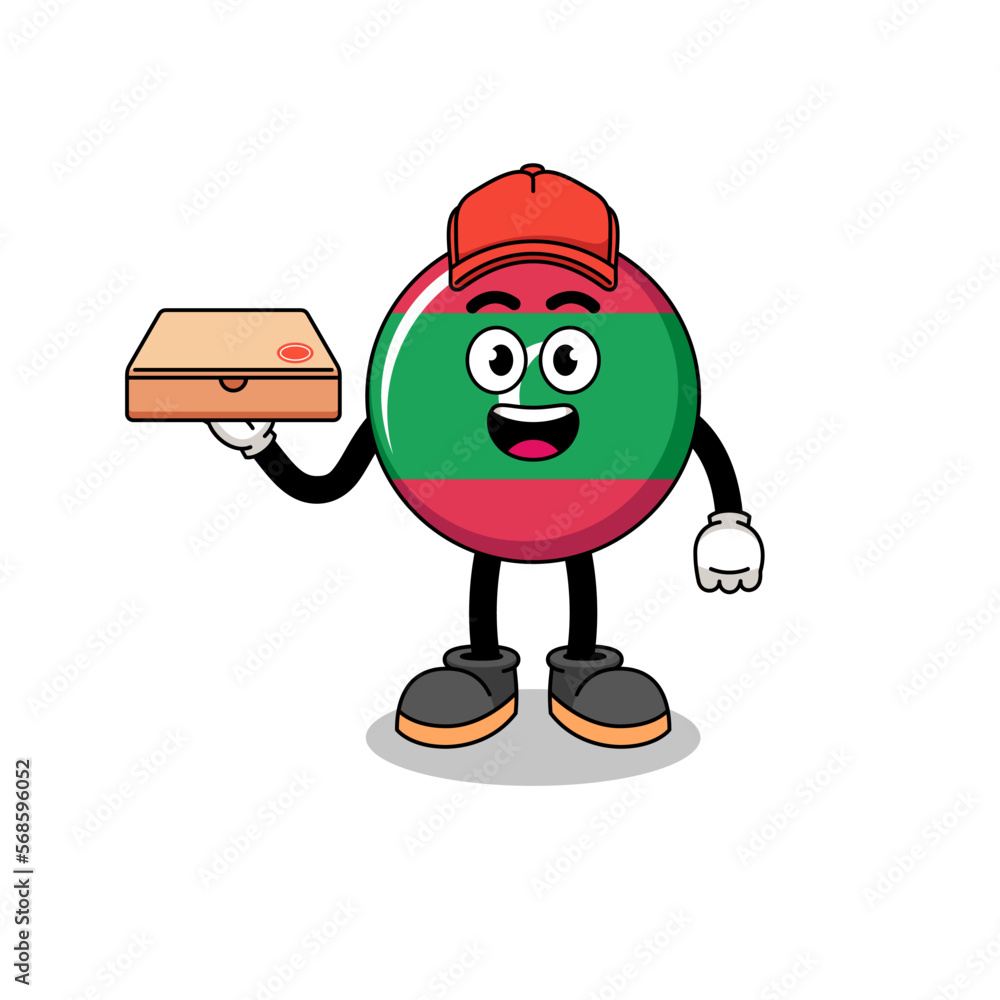 Fototapeta premium maldives flag illustration as a pizza deliveryman