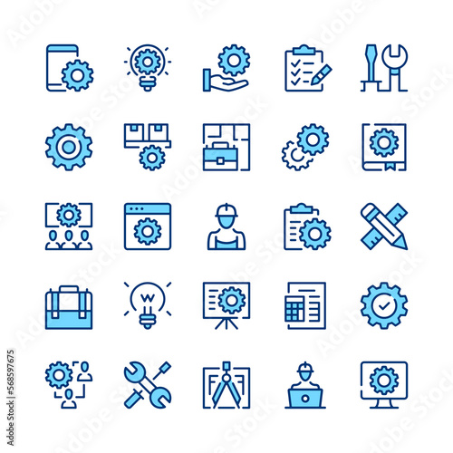 Engineering line icons. Set of engineering icons. Blue color. Vector line icons set