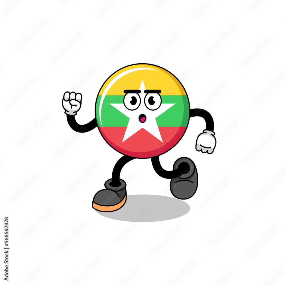 running myanmar flag mascot illustration running myanmar flag mascot illustration