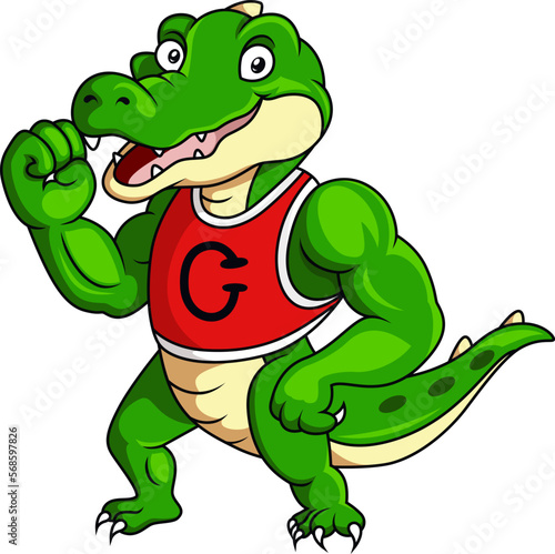 Crocodile mascot cartoon character with muscle body