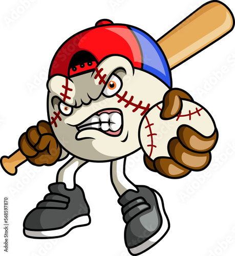 Angry baseball mascot cartoon character