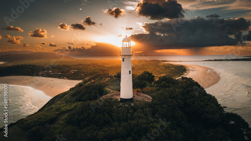 Ilha do Mel - Paraná. Aerial view of the Conchas lighthouse and beaches of Ilha do Mel photo