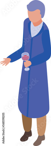 Woman drink wine icon isometric vector. Winery grape. Food cork