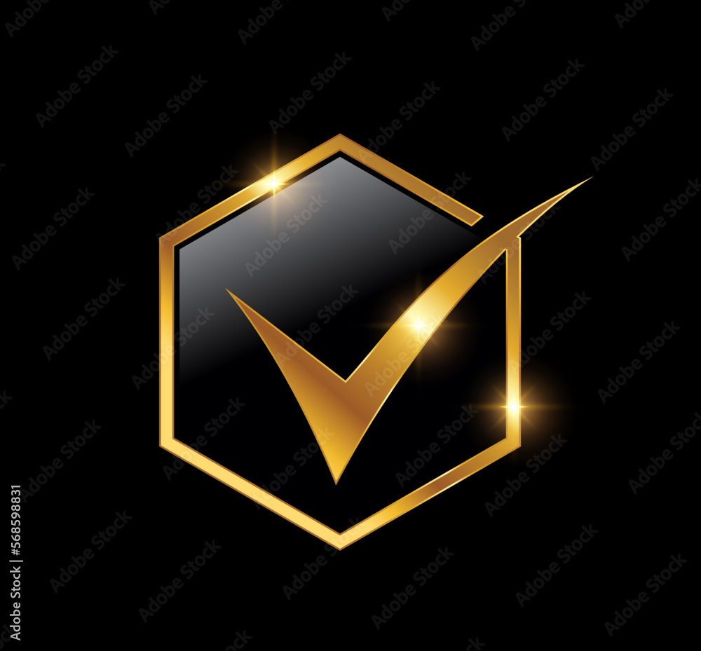 Golden Check Mark Logo Vector icon Stock Vector | Adobe Stock