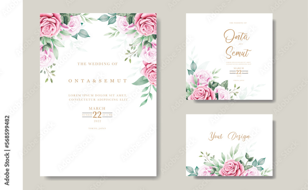 Beautiful rose wedding invitation card template