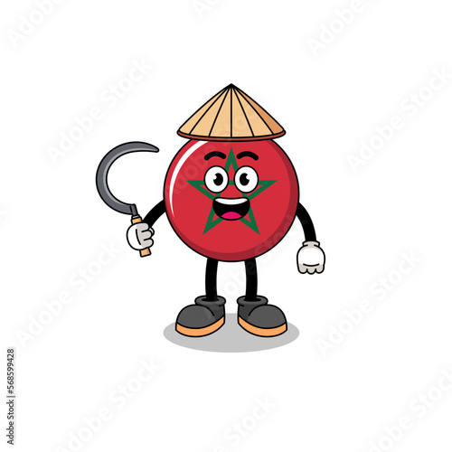 Illustration of morocco flag as an asian farmer