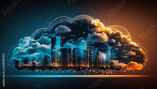 Futuristic Cloud computing technology concept background illustration