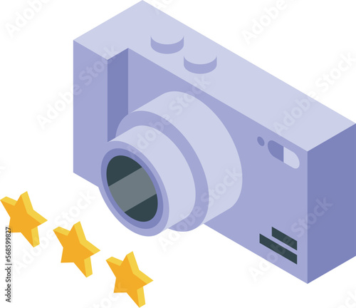 Travel camera icon isometric vector. Laptop work. Digital downshifting