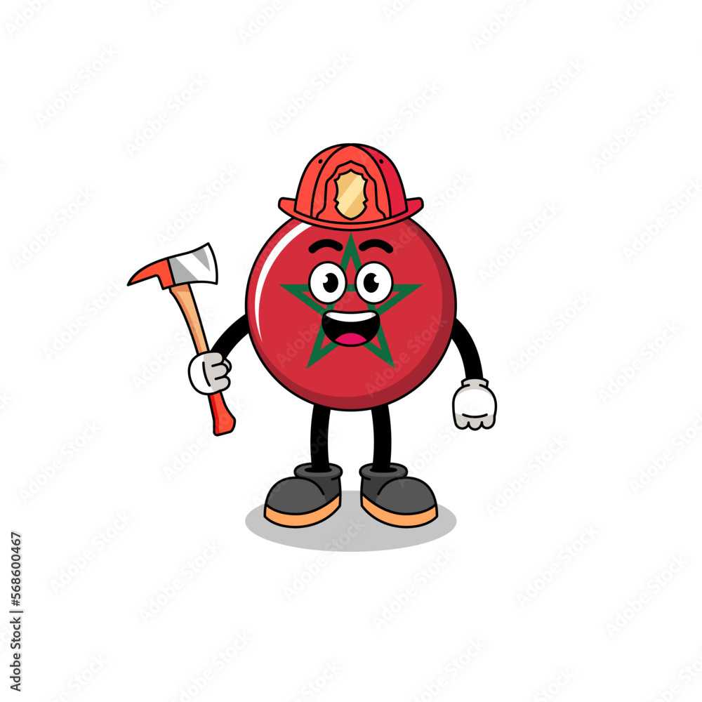 Cartoon mascot of morocco flag firefighter Cartoon mascot of morocco flag firefighter