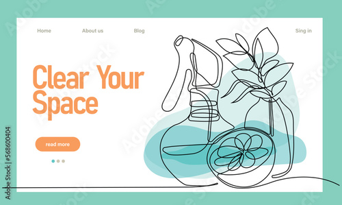 Home cleaning service landing page design concept, illustration of janitors with cleaning tools. Vector illustration