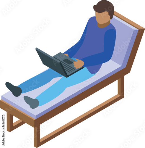 Beach chair work relax icon isometric vector. Downshifting job. Freelance escape