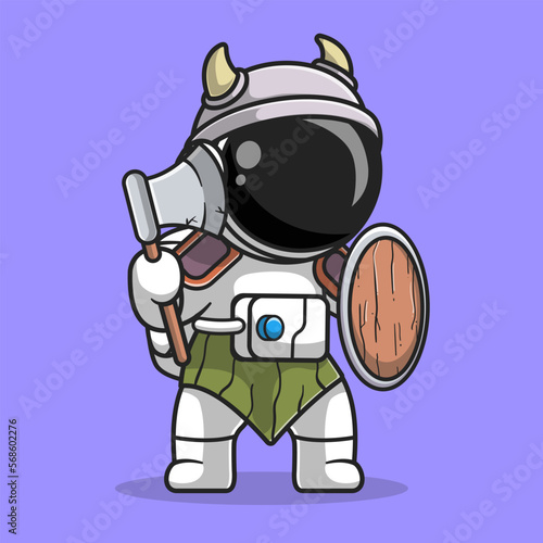 Cute Astronaut Knight Viking Cartoon Vector Icon Illustration. 
Science Fashion Icon Concept Isolated Premium Vector. Flat 
Cartoon Style