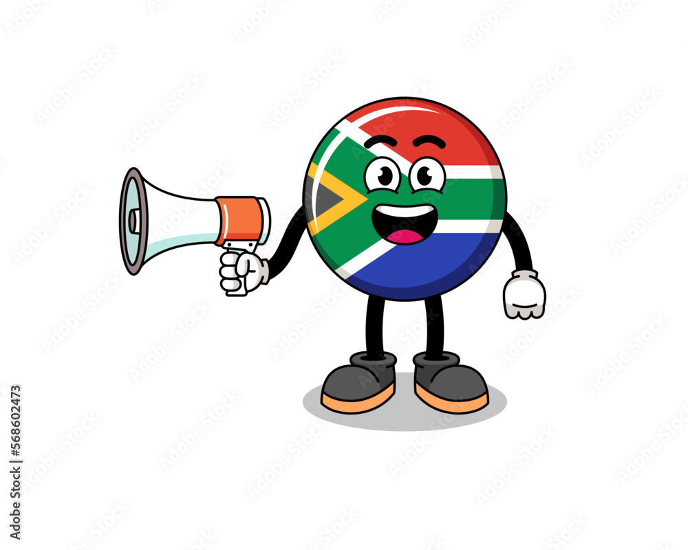 south africa flag cartoon illustration holding megaphone