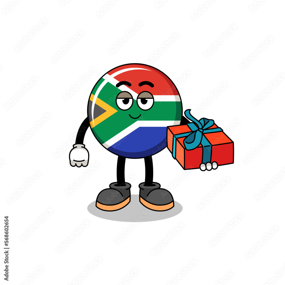 south africa flag mascot illustration giving a gift south africa flag mascot illustration giving a gift