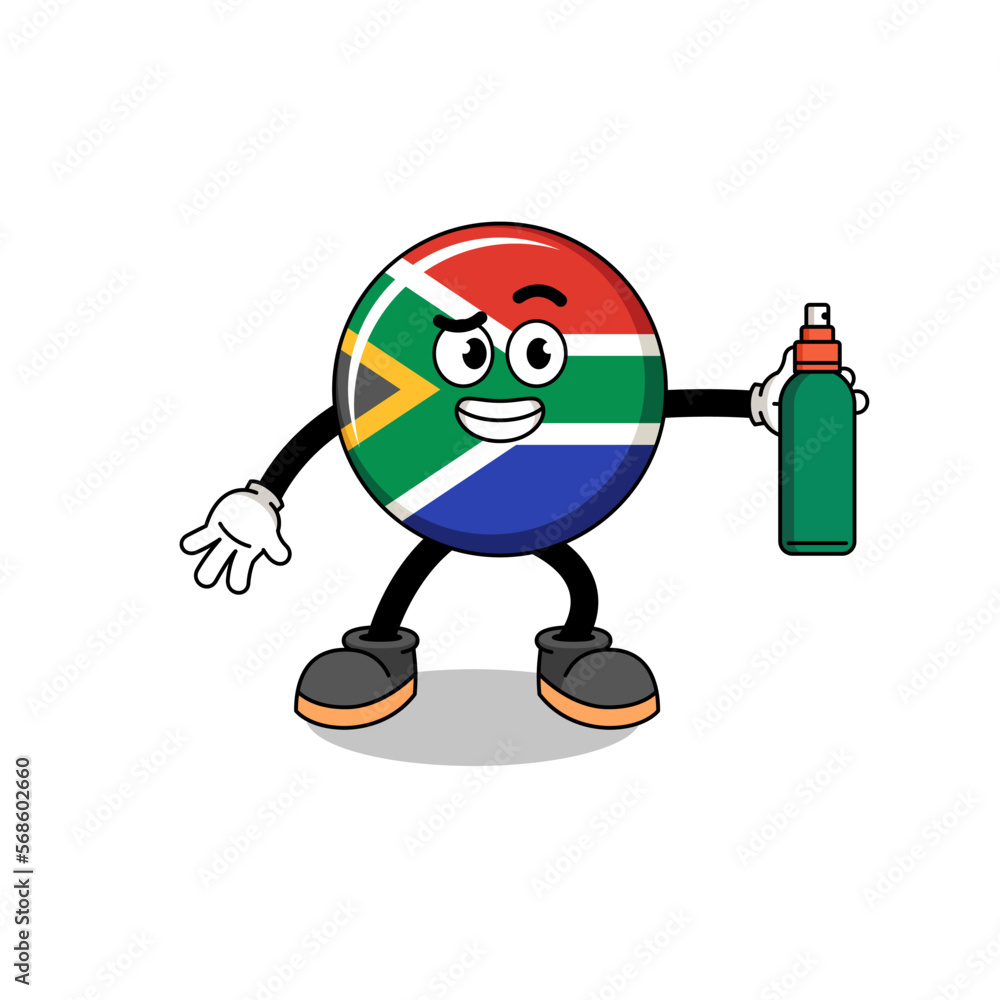 south africa flag illustration cartoon holding mosquito repellent