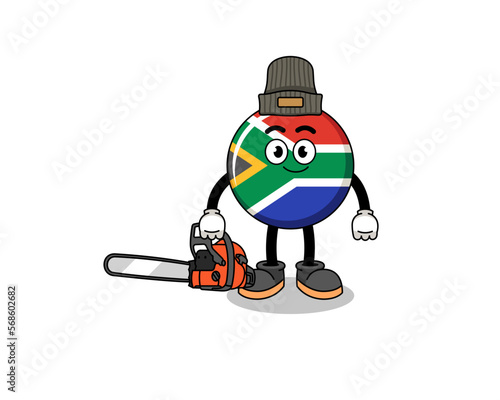Fototapeta Naklejka Na Ścianę i Meble -  south africa flag illustration cartoon as a lumberjack