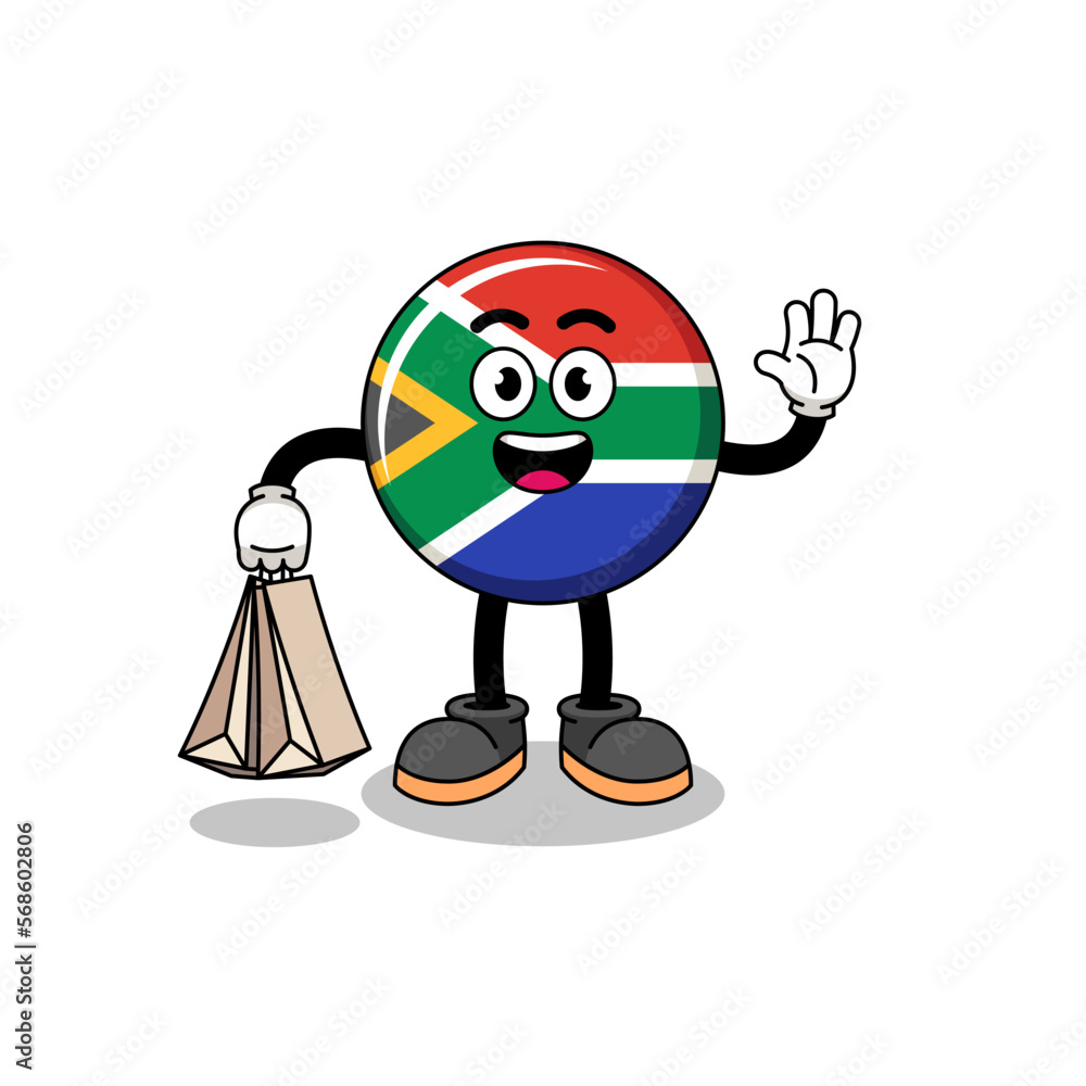 Cartoon of south africa flag shopping