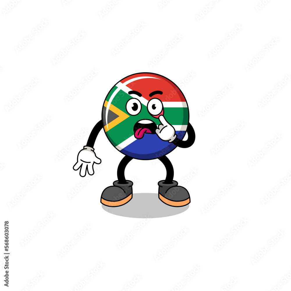 Character Illustration of south africa flag with tongue sticking out Character Illustration of south africa flag with tongue sticking out
