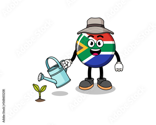 Illustration of south africa flag cartoon watering the plant